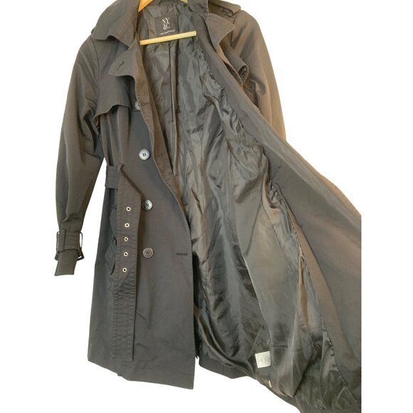 New York & Company Black Womens Trench Coat Belted Double Breast Medium RB10381 - Picture 7 of 15